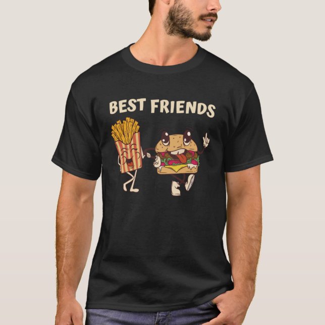 Hamburger och Fries Bestkompisar T Shirt (Framsida)
