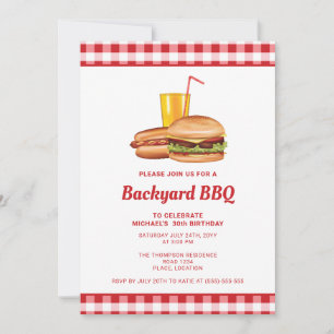 Hamburger och korv backyard BBQ födelsedagsfest Inbjudningar