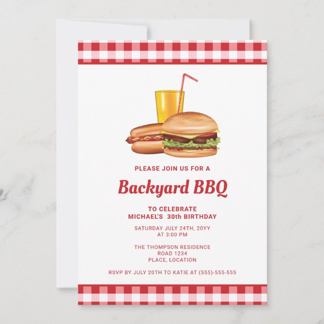 Hamburger och korv backyard BBQ födelsedagsfest Inbjudningar (Framsida)