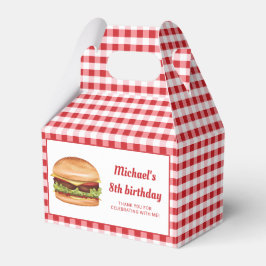 Hamburger on Red Gingham Birthday Tack Presentaskar