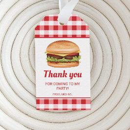 Hamburger on Red Gingham Birthday Tack Presentetikett