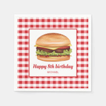 Hamburger on Red Gingham Mönster Grattis på födels