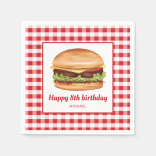 Hamburger on Red Gingham Mönster Grattis på födels Pappersservett