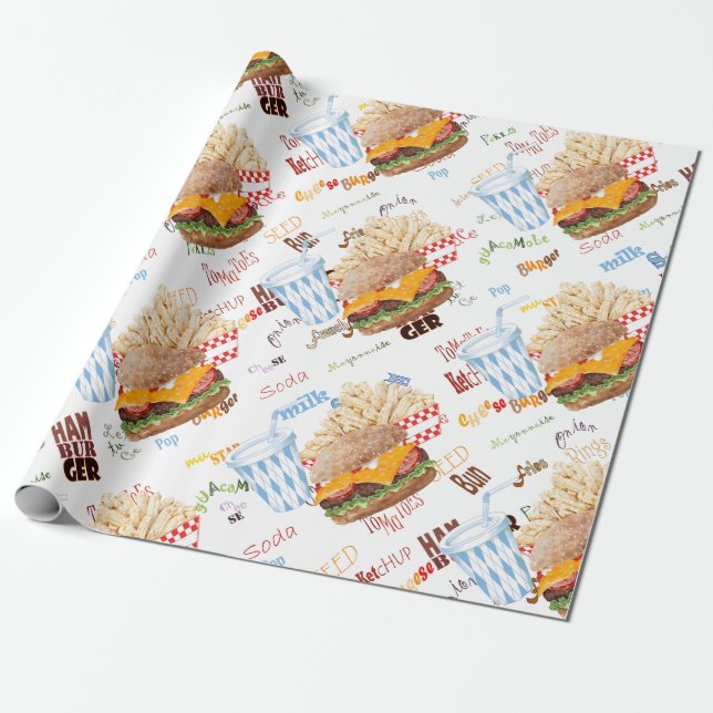 Hamburger Pommes BBQ-restaurang Presentpapper (Utrullad)