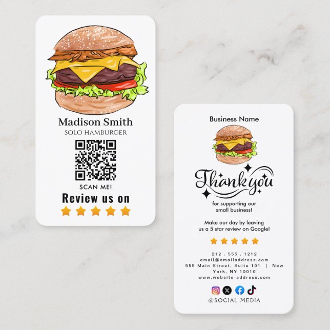 hamburger recension QR-kod  Visitkort (Fram/baksida)