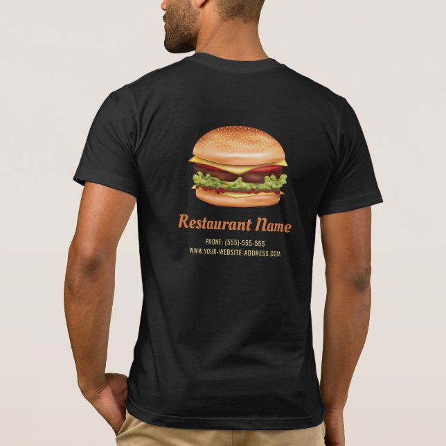 Hamburger Snabbmat Anpassad Restaurang Info T Shirt (Baksida)