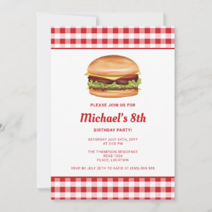 Hamburger Snabbmat Illustration Födelsedagsfest Inbjudningar
