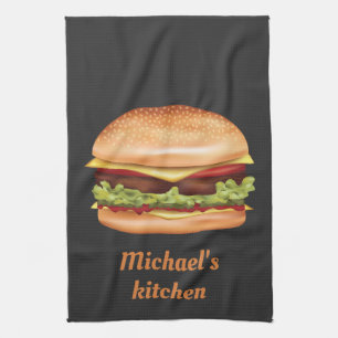 Hamburger Snabbmat Illustration Med Anpassad Text Kökshandduk