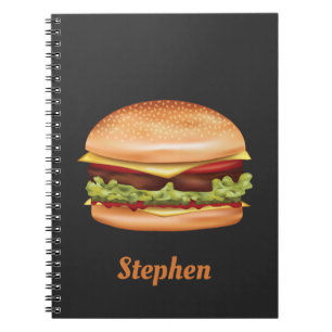 Hamburger Snabbmat Illustration Med Anpassat Namn Anteckningsbok