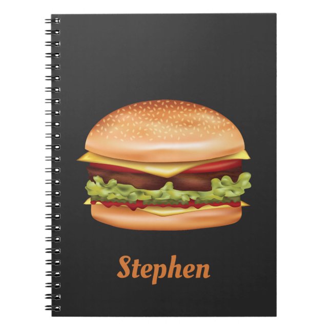 Hamburger Snabbmat Illustration Med Anpassat Namn Anteckningsbok (Framsidan)