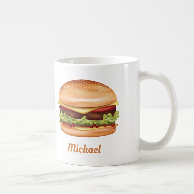 Hamburger Snabbmat Illustration Med Anpassat Namn Kaffemugg (Höger)