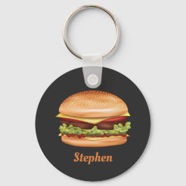 Hamburger Snabbmat Illustration Med Anpassat Namn Nyckelring