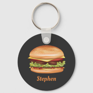 Hamburger Snabbmat Illustration Med Anpassat Namn Nyckelring