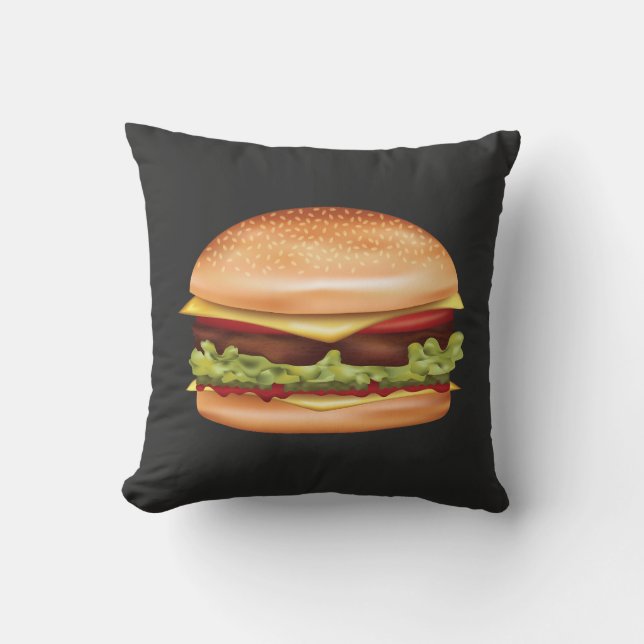Hamburger Snabbmat Illustration Mörk Bakgrund Kudde (Framsida)