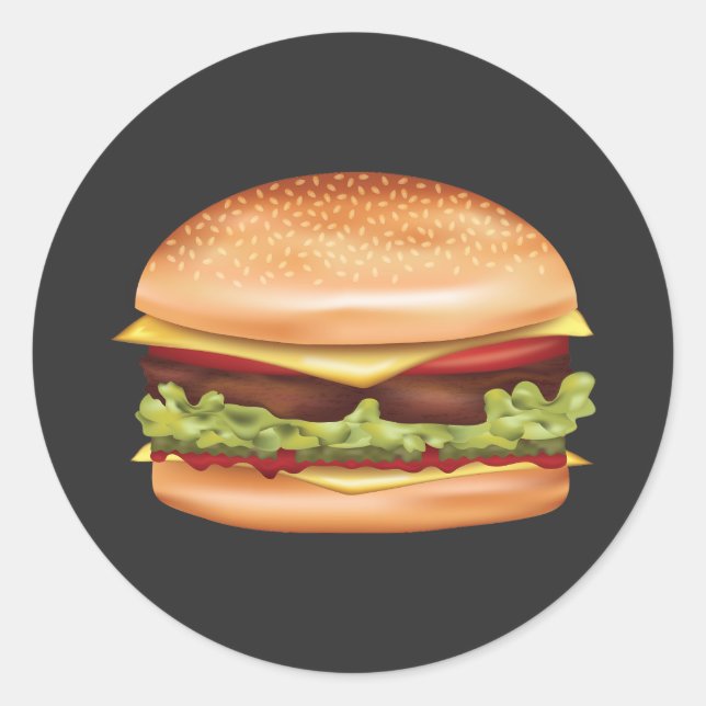 Hamburger Snabbmat Illustration Runt Klistermärke (Framsida)