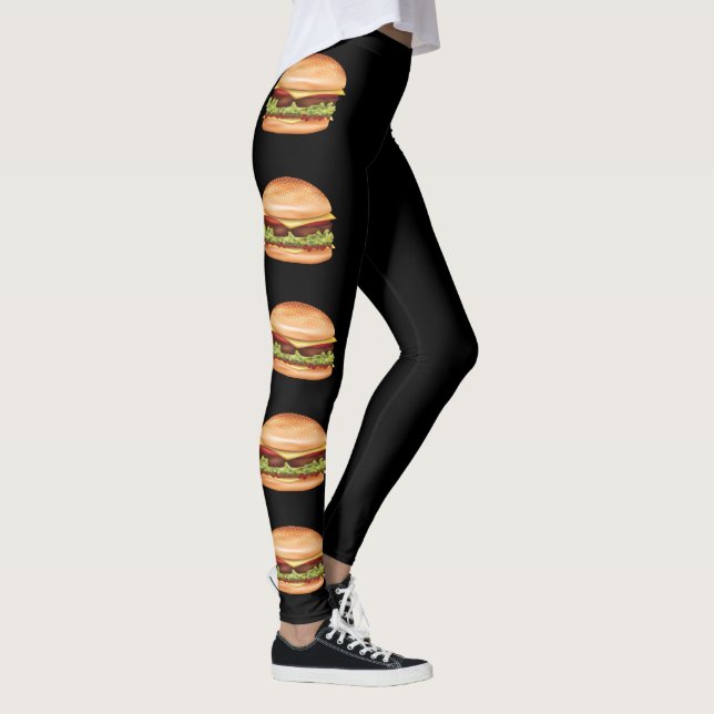 Hamburger Snabbmatillustrationer på svart Leggings (Höger)