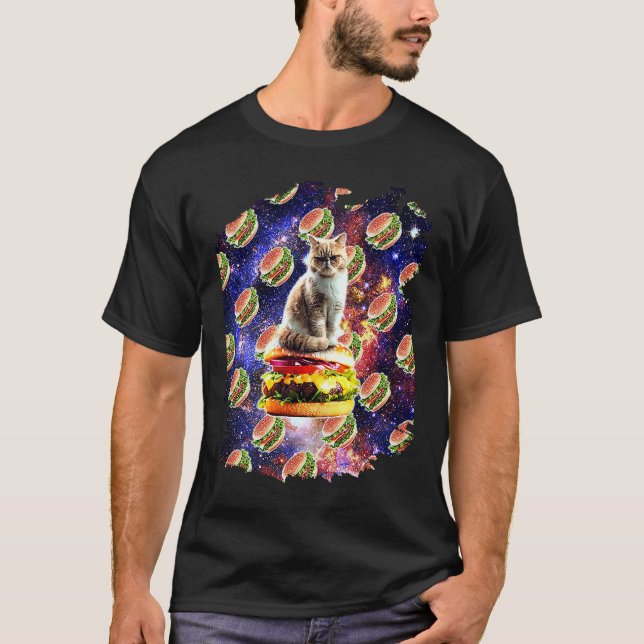 Hamburger Space Cat On Burger T Shirt (Framsida)