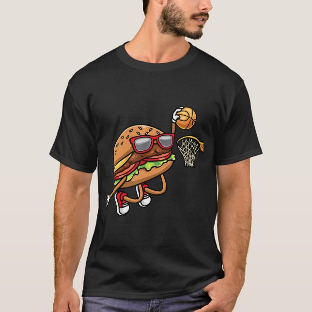 Hamburger spelar basketboll Fast Food Basketball T Shirt (Framsida)