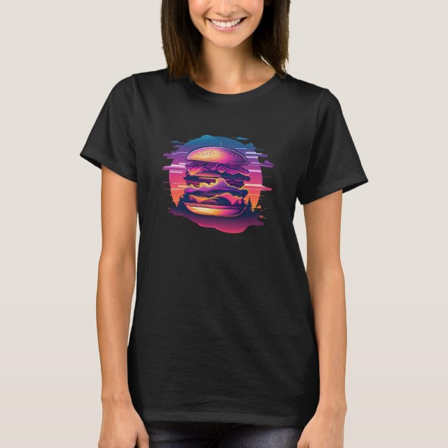Hamburger Synthwave 80s Retrowave Aesthetic T Shirt (Framsida)