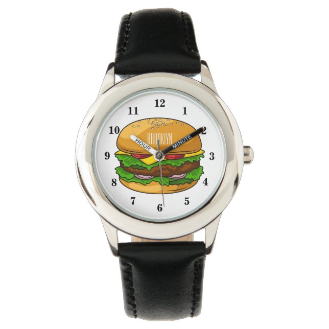 Hamburger tecknad illustration armbandsur (Framsida)