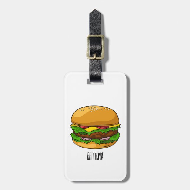 Hamburger tecknad illustration bagagebricka (Vertikal Framsida)