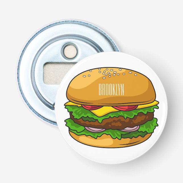 Hamburger tecknad illustration flasköppnare (Framsidan)