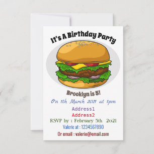 Hamburger tecknad illustration inbjudningar