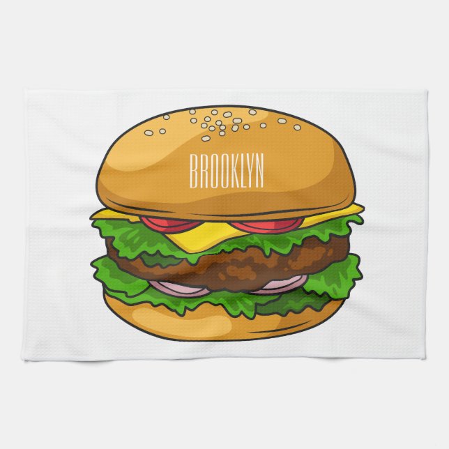 Hamburger tecknad illustration kökshandduk (Horisontell)