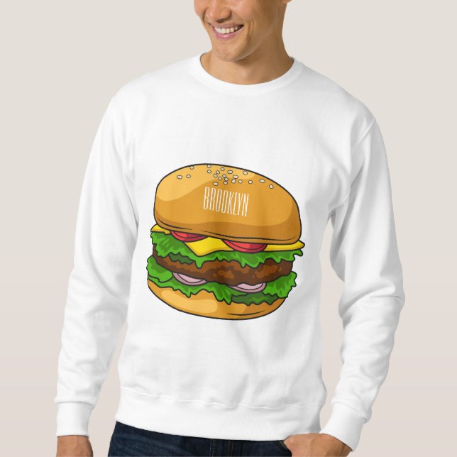 Hamburger tecknad illustration lång ärmad tröja (Framsida)