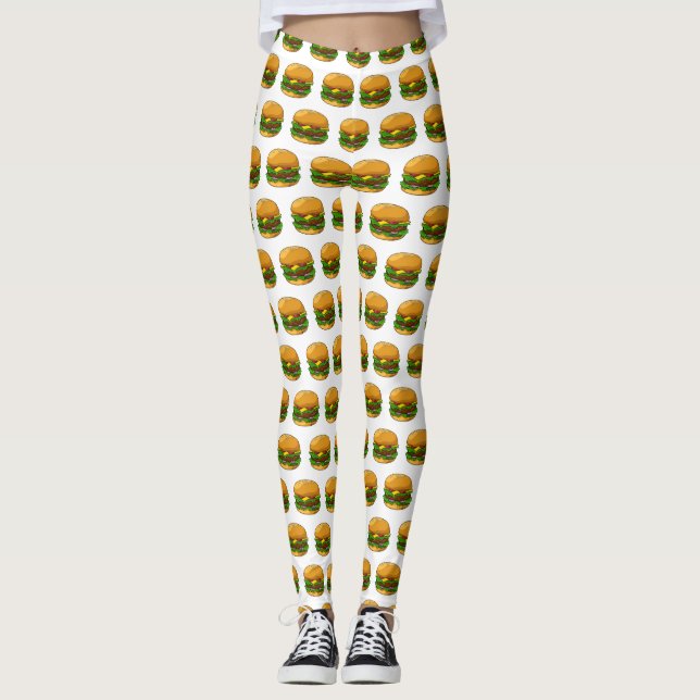 Hamburger tecknad illustration leggings (Framsida)