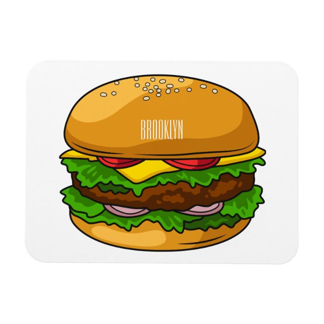 Hamburger tecknad illustration magnet (Horisontell)