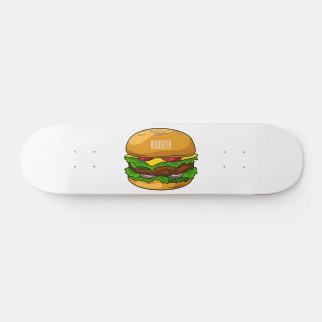 Hamburger tecknad illustration mini skateboard bräda 18,5 cm (Horz)