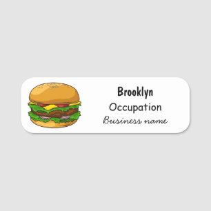 Hamburger tecknad illustration namnbricka