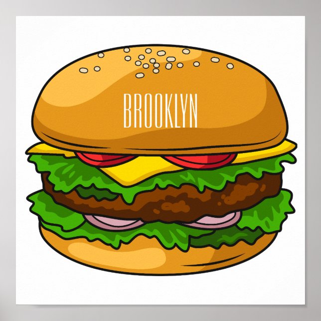 Hamburger tecknad illustration poster (Framsidan)