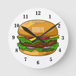 Hamburger tecknad illustration rund klocka