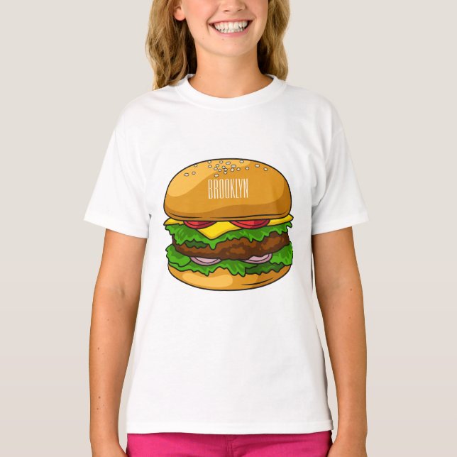 Hamburger tecknad illustration t shirt (Framsida)