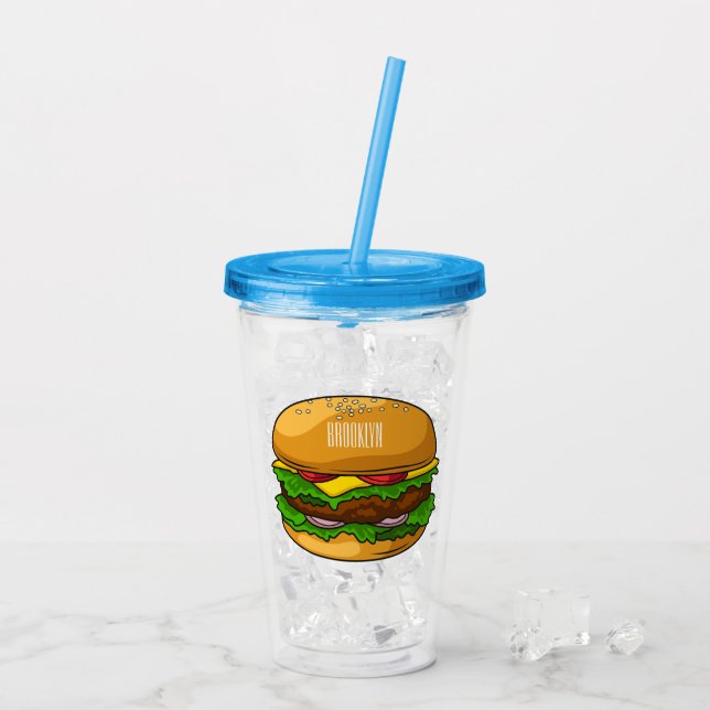 Hamburger tecknad illustration take away mugg (Baksida Ice)