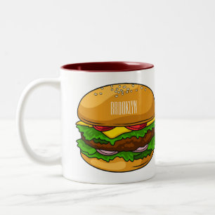 Hamburger tecknad illustration Två-Tonad mugg
