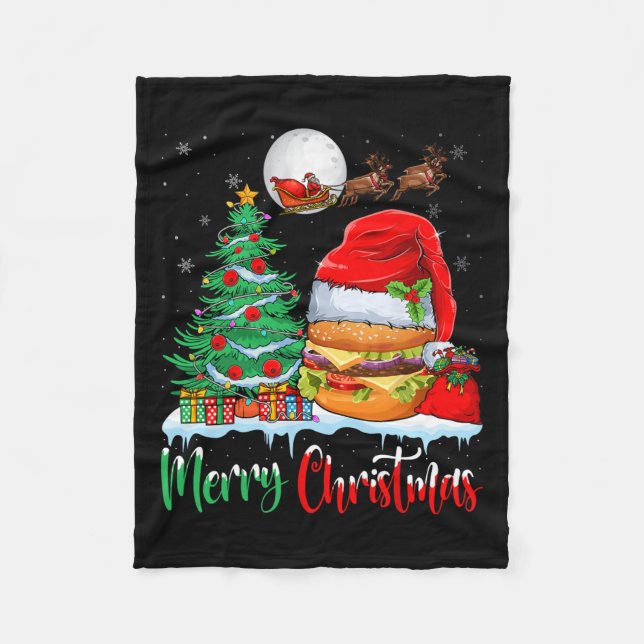 Hamburger Wearing Santa Hat Julafton - God jul Fleecefilt (Framsidan)