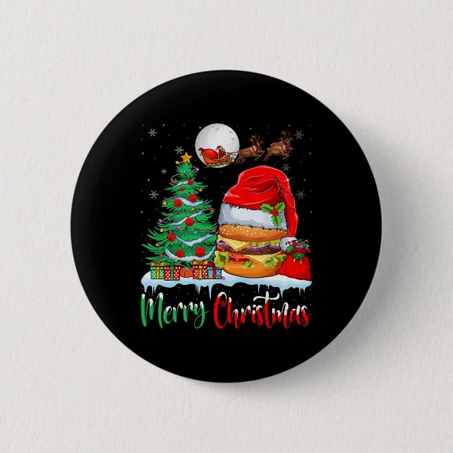 Hamburger Wearing Santa Hat Julafton - God jul Knapp (Framsida)