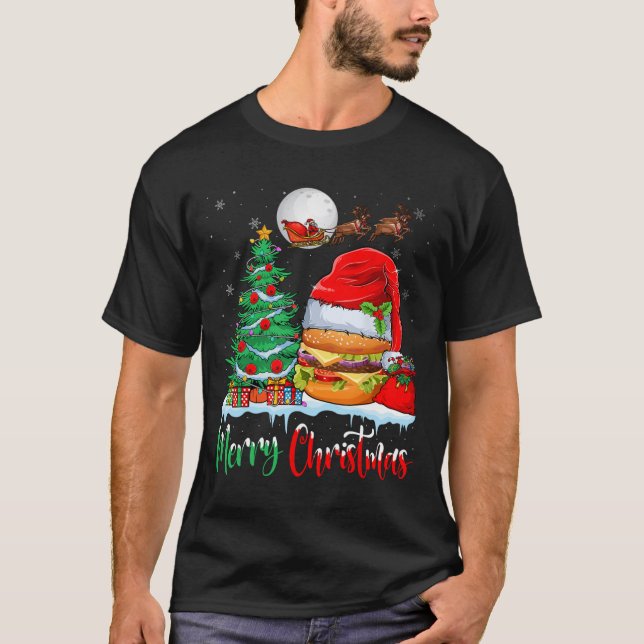 Hamburger Wearing Santa Hat Julafton - God jul T Shirt (Framsida)
