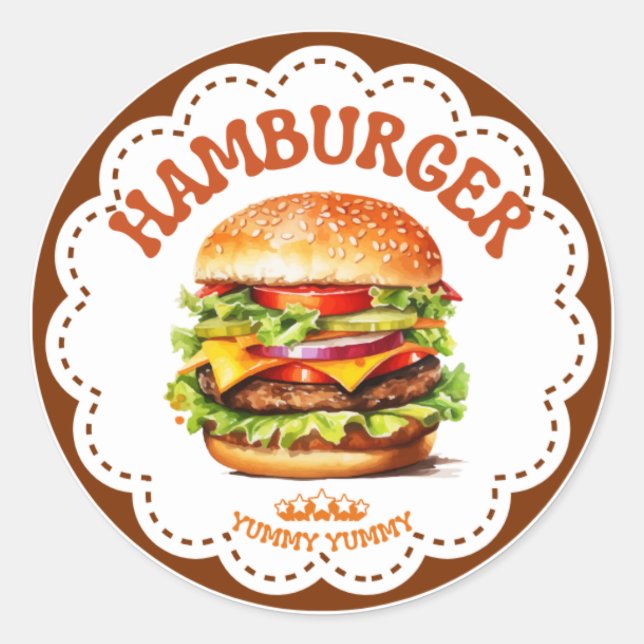 Hamburgerdekal | Saftig Burger Kawaii Etikett | Fa (Framsida)