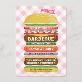 Hamburgerflicka för baby shower grillfest inbjudningar