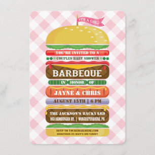 Hamburgerflicka för baby shower grillfest inbjudningar