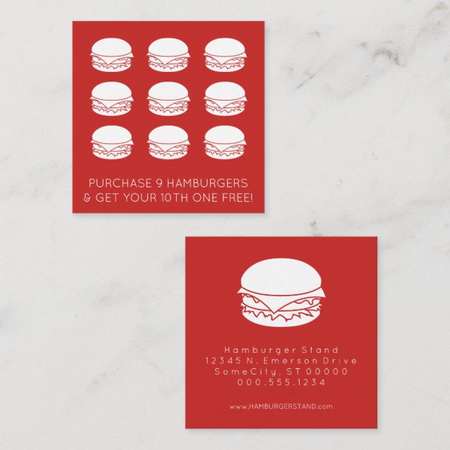 hamburgerlojalitetsstämpel lojalitetskort (Fram/baksida)