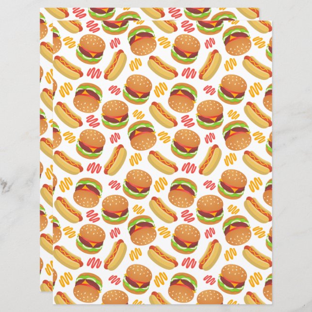 Hamburgers & Hett Hundar Scrapbook Papper (Fram/baksida)
