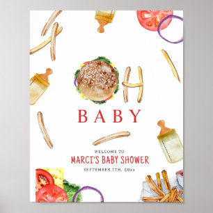 Hamburgers och Flaskor Oh Baby Shower Välkommen Poster