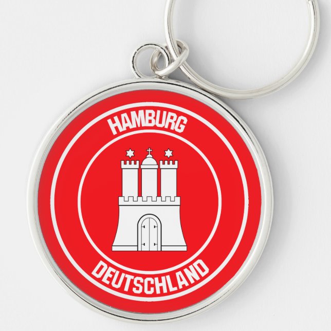 Hamburgrundans emblem rund silverfärgad nyckelring (Framsidan)