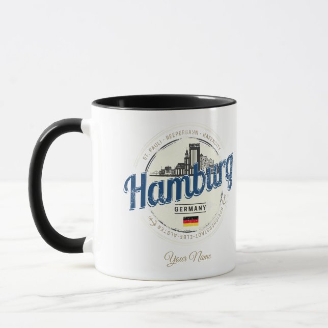 Hamburgs Siluett Tyskland Vintage Semesterpresent Mugg (Vänster)