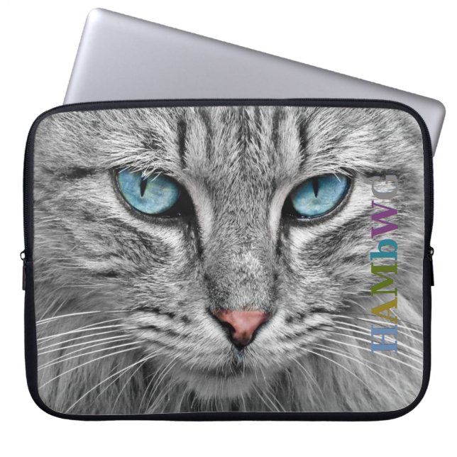 HAMbWG Grå Katt - Neopren Laptop Fodral (Framsidan)